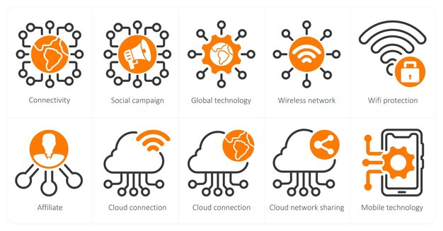 Un set di 5 icone di business e SEO come connettività campagna sociale tecnologia globale