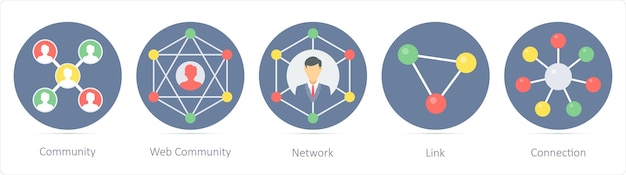 Un set di 5 icone di comunicazione come rete di comunità web