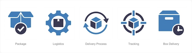 Un set di 5 icone di consegna come pagamento logistico pocess di consegna fragile