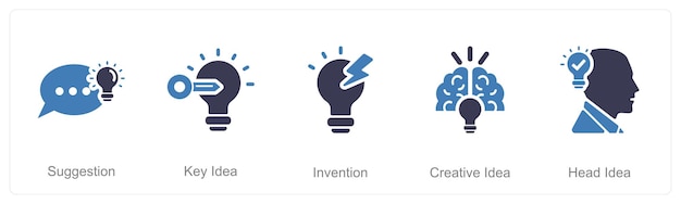 Un set di 5 icone di idee come suggestione chiave idea invenzione