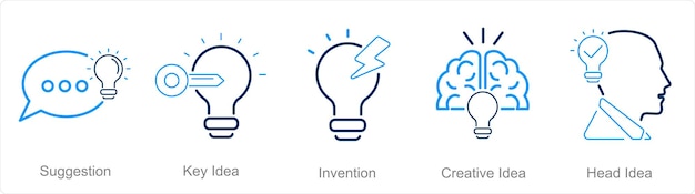 Un set di 5 icone di idee come suggestione chiave idea invenzione