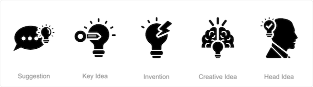 Un set di 5 icone di idee come suggestione chiave idea invenzione