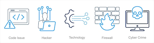 Un set di 5 icone di sicurezza informatica come tecnologia hacker per l'emissione di codici