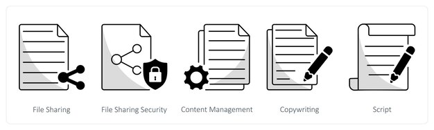 Un set di 5 icone di web design come file sharing file sharing security