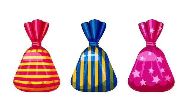 Un set di caramelle dolci in un pacchetto di diversi colori