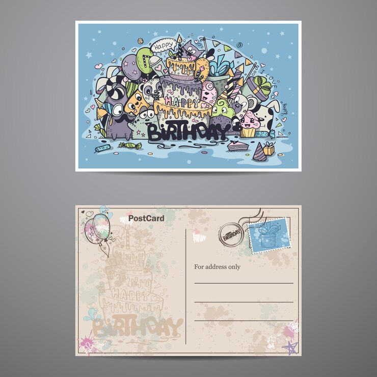 Vettore un set di carte fronte / retro per la festa di compleanno