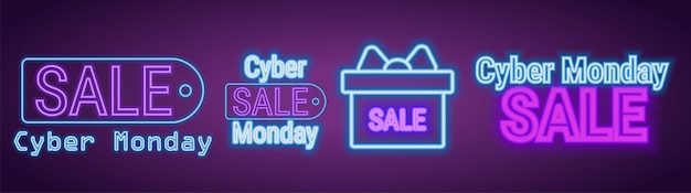 Un set di cartelli al neon per il Cyber Monday modello di design di banner al neon vettoriale notte di design di tendenza moderna