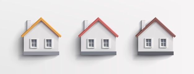Un set di case 3D minimalistiche colorate per la pubblicità e la promozione del settore immobiliare
