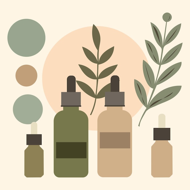 Un set di cosmetici naturali serum crema per la cura e la cura colori armoniosi