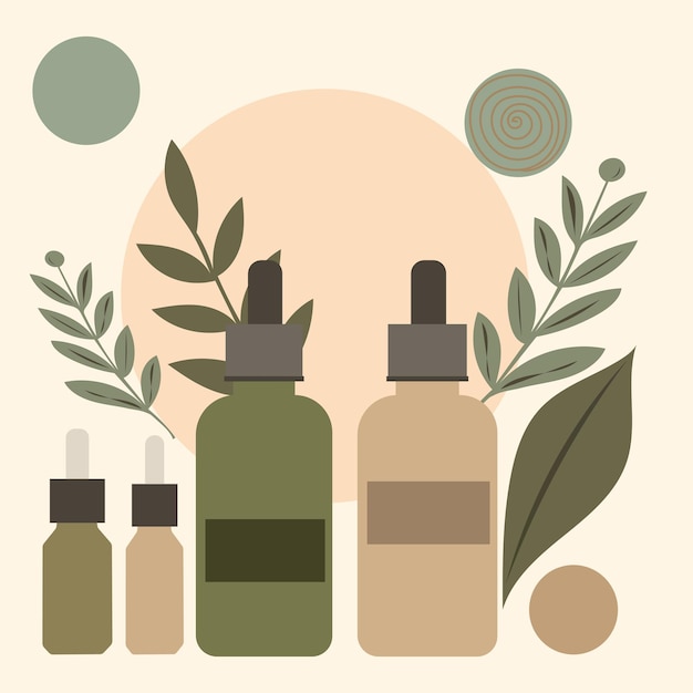 Un set di cosmetici per la cura e la cura in tonalità naturali