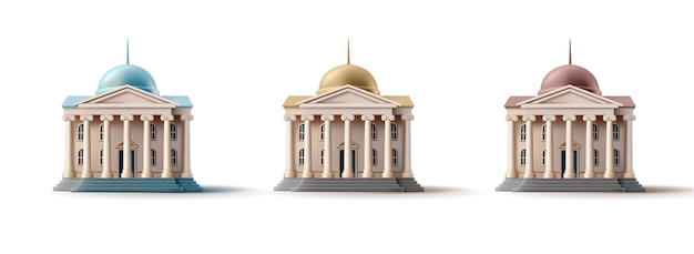 Un set di edifici 3D colorati con colonne Illustrazione realistica per le agenzie governative