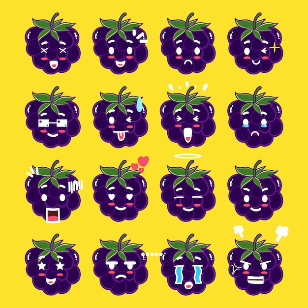 Un set di emoticon Blackberry per elementi di design o progetti emoji
