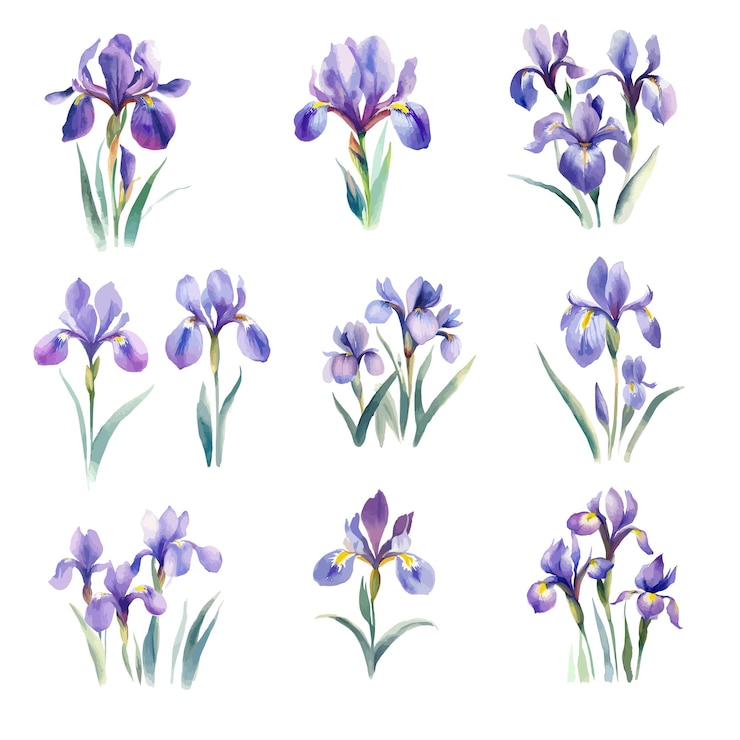 Vettore un set di fiori di crocus ad acquerello.