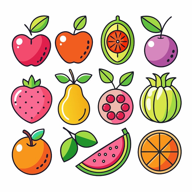 Un set di icone della linea di frutta