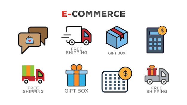 Un set di icone per lo shop shopping e lo shopping
