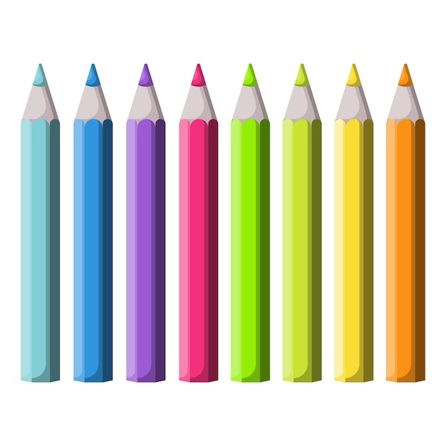Un set di matite di legno colorate Elementi di strumenti per disegnare