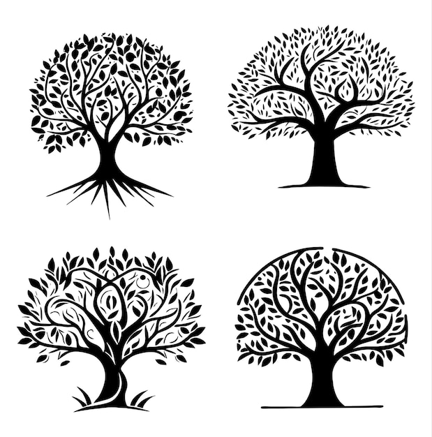 Un set di quattro alberi con la scritta "albero" sul davanti.