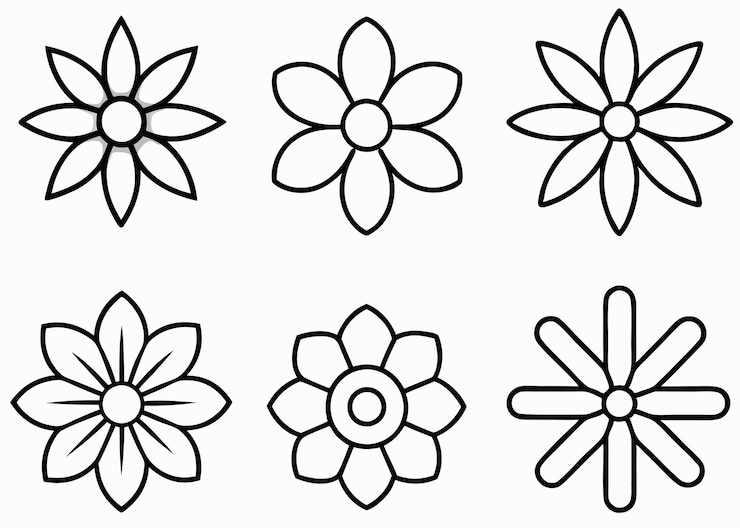 Vettore un set di semplice linea nera arte di collezione di icone floreali