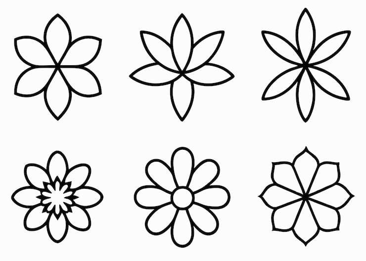 Vettore un set di semplice linea nera arte di collezione di icone floreali