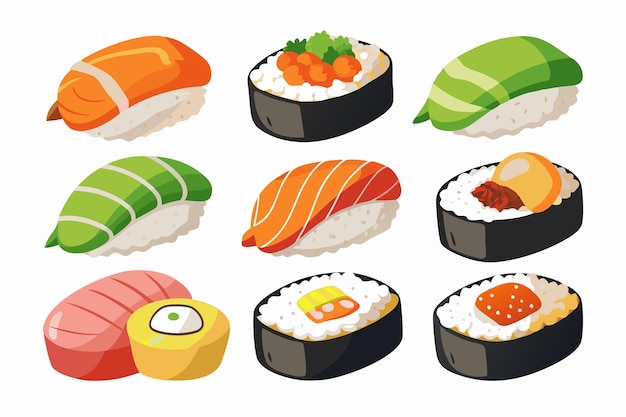 un set di sushi e sushi con colori diversi