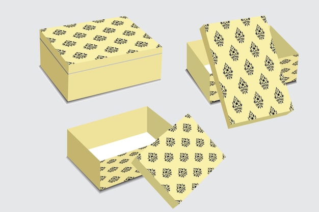 un set di tre scatole con un disegno giallo e nero