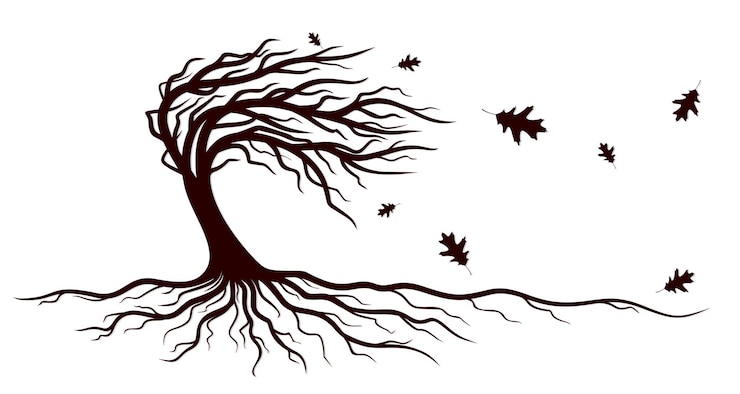 Vettore un simbolo di un albero con le radici