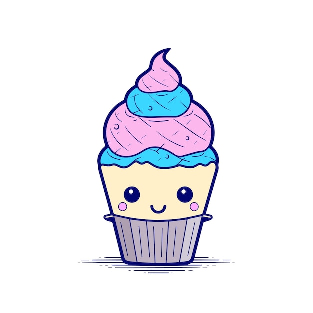 Un simpatico cupcake con una faccia sopra.