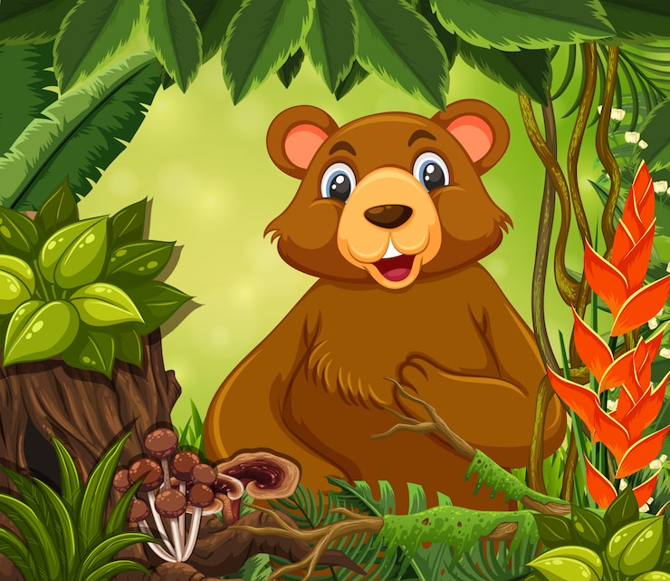 Vettore un simpatico orso nella foresta