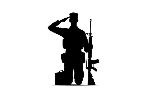 un soldato dell'esercito che saluta la silhouette di un soldato che saluta sullo sfondo bianco