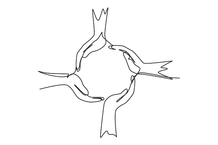 Vettore un solo cerchio disegnato con una linea fatta di mani simbolo di protezione cooperazione cura gesti delle mani