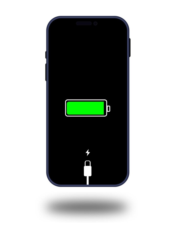Un telefono cellulare con uno schermo di ricarica della batteria su sfondo bianco