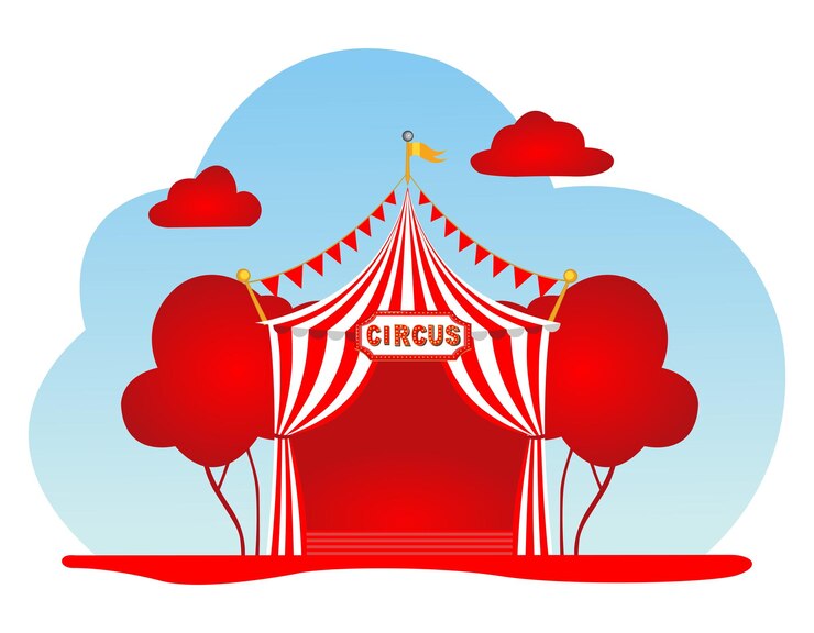 Un tendone da circo rosso e bianco con sopra la parola circo