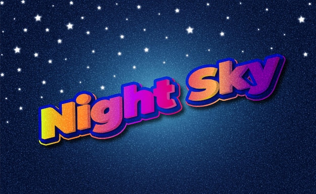 Un testo che dice cielo notturno in sfondo arancione e blu notte effetto testo modificabile