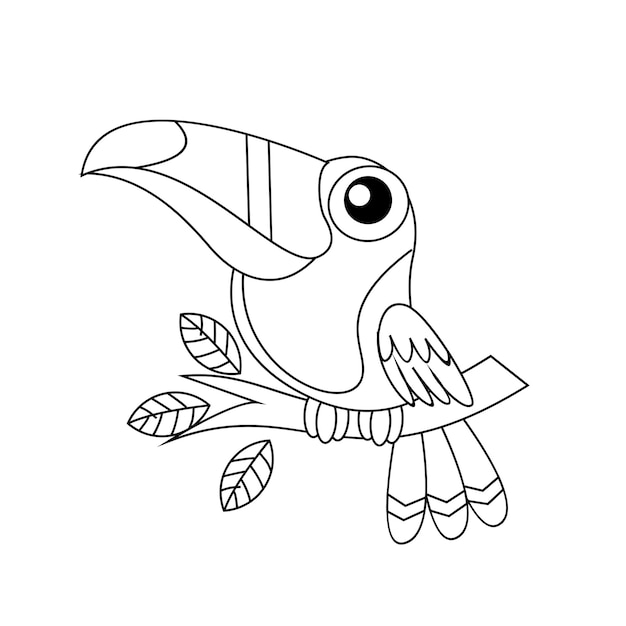 un uccello tucano che disegna una linea carina in bianco e nero