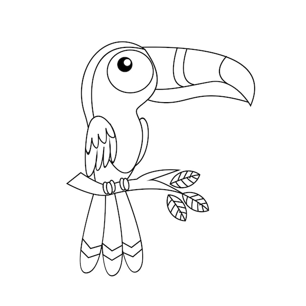 un uccello tucano che disegna una linea carina in bianco e nero