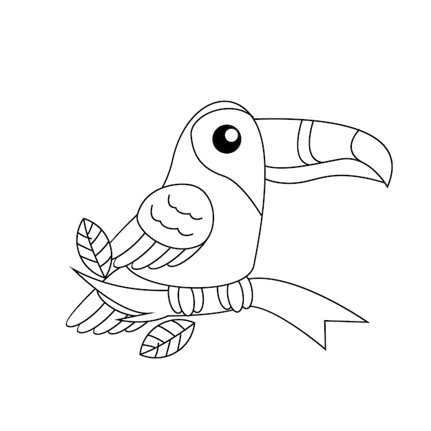 un uccello tucano che disegna una linea carina in bianco e nero