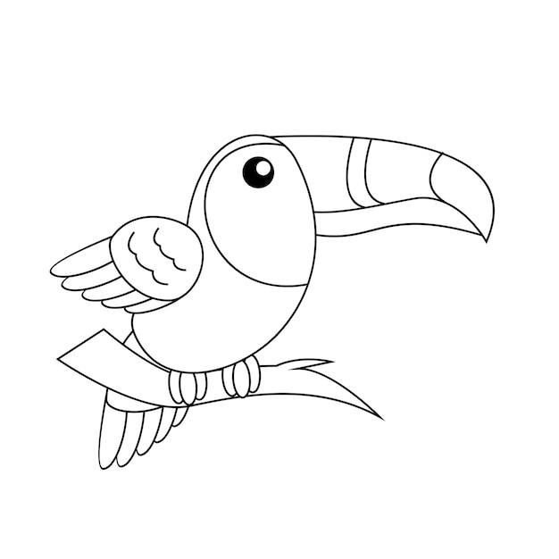 un uccello tucano che disegna una linea carina in bianco e nero