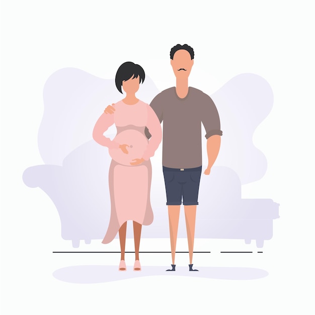 Un uomo abbraccia una donna incinta Banner sul tema della coppia jet baby Gravidanza positiva e consapevole Illustrazione vettoriale in stile piatto