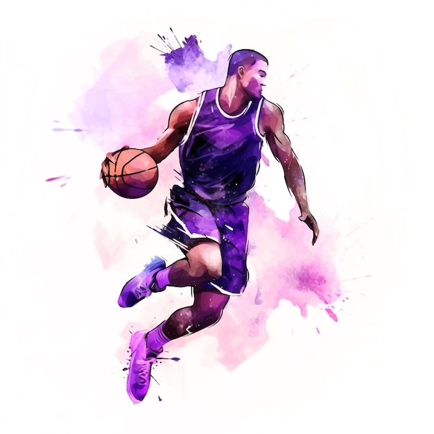 Un uomo che gioca a BasketBall pittura ad acquerello