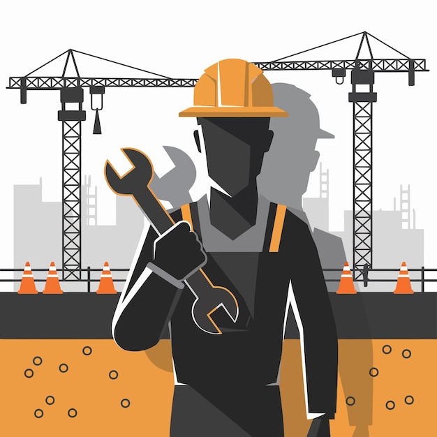 un uomo che indossa un cappello rigido che tiene una chiave in mano davanti a un cantiere di costruzione