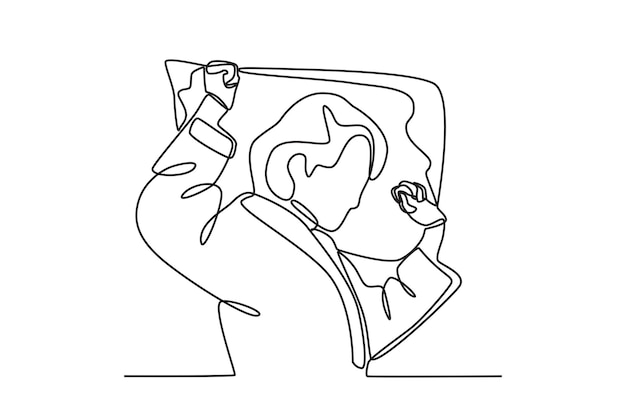 Un uomo che si allunga dopo essersi svegliato Disegno a una linea della giornata mondiale del sonno