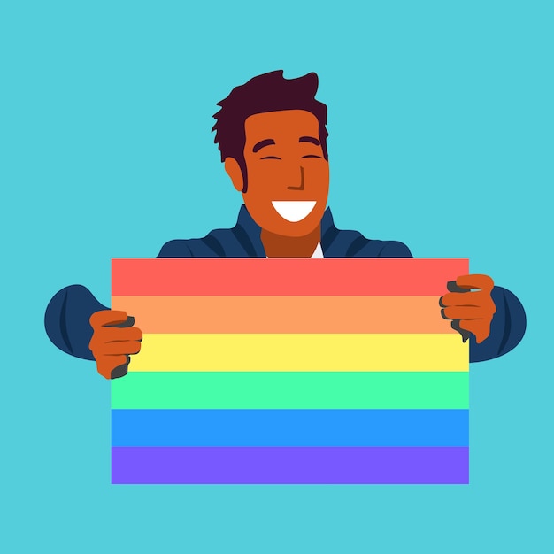 Un uomo con una bandiera arcobaleno.