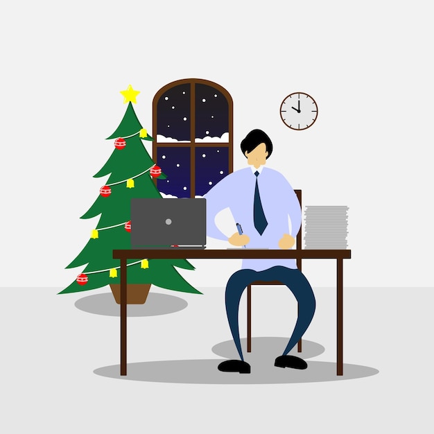 Un uomo continua a lavorare la vigilia di Natale