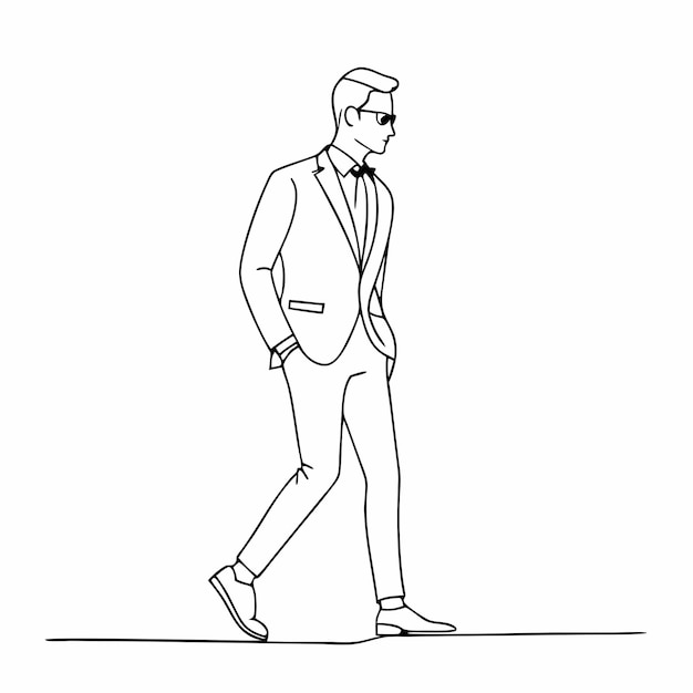 un uomo d'affari che cammina con scarpe un abito elegante un'illustrazione vettoriale continua a linea 25
