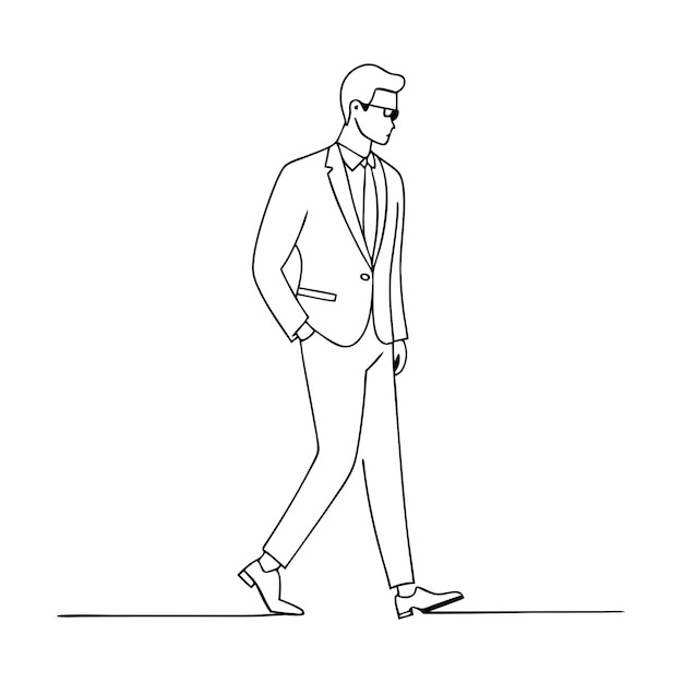 un uomo d'affari che cammina con scarpe un abito elegante un'illustrazione vettoriale continua a linea 40