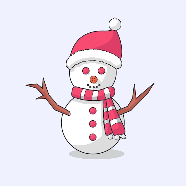 un uomo di neve con una sciarpa rossa e bianca e un cappello di Babbo Natale