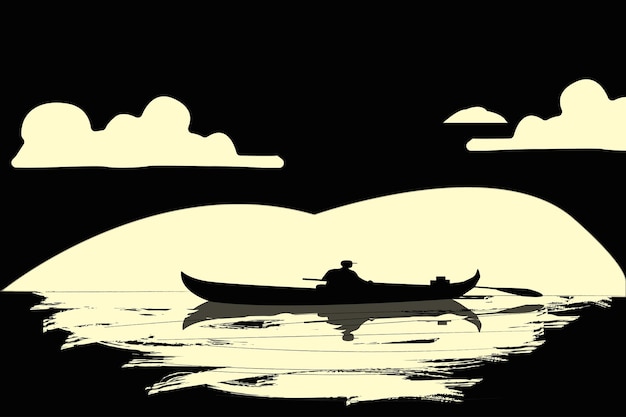 Un uomo in canoa sta remando in acqua con il sole che splende sull'acqua