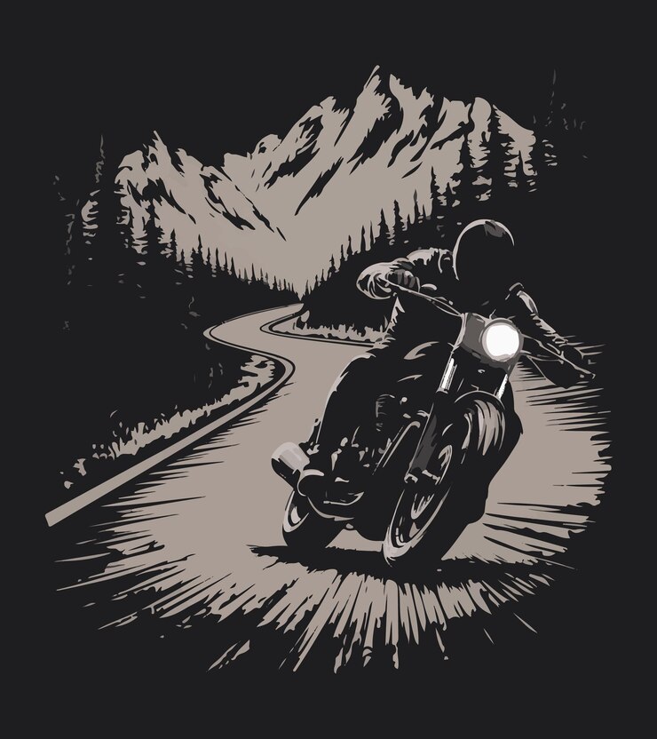 un uomo in moto con una montagna sullo sfondo