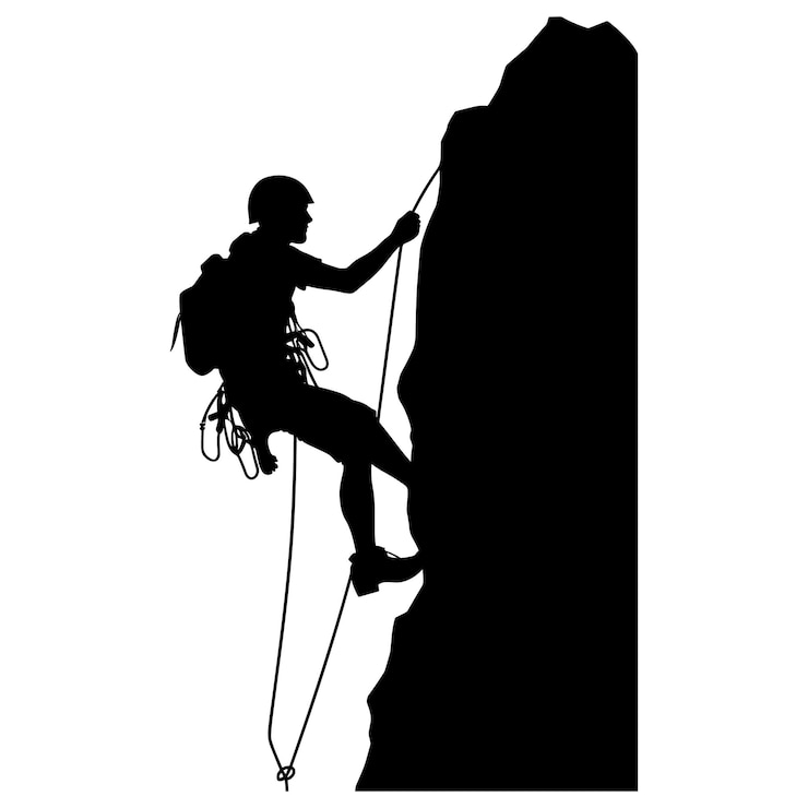 Vettore un uomo sta arrampicandosi su una roccia con uno zaino sulla schiena