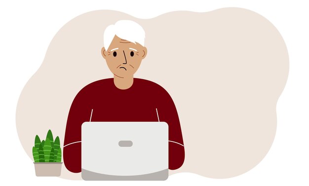 Un uomo sta lavorando o studiando su un portatile Freelancing o apprendimento a distanza e concetto di lavoro